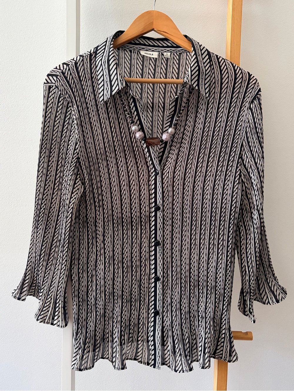 Women’s Nicola Black & White Striped Button-Front Women's Top